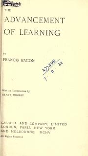 Cover of: The  advancement of learning. by Francis Bacon