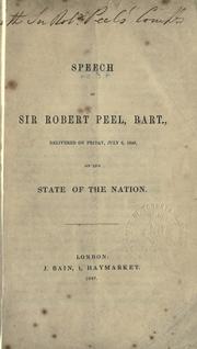 Cover of: Speech delivered on Friday, July 6, 1849, on the state of the nation.