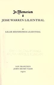 Cover of: In memoriam Jesse Warren Lilienthal by Lillie Bernheimer Lilienthal
