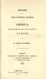 Cover of: Remarks on the United States of America, with regard to the actual state of Europe