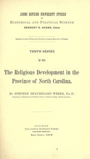 Cover of: The religious development in the province of North Carolina by Stephen Beauregard Weeks