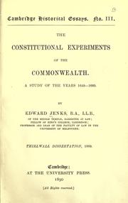 Cover of: The constitutional experiments of the Commonwealth by Edward Jenks