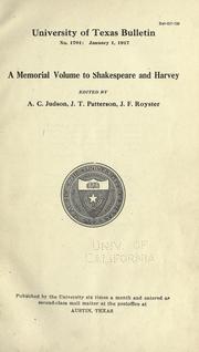 Cover of: A memorial volume to Shakespeare and Harvey by University of Texas