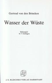 Cover of: Wasser der Wüste by Gertrud von den Brincken