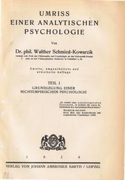 Cover of: Umriss einer analytischen Psychologie: I: Grundlegung einer nichtempirischen Psychologie