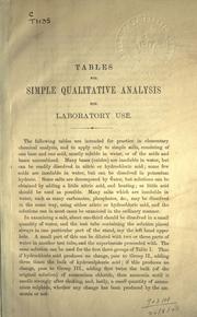 Front cover of Tables for simple qualitative analysis for laboratory use by Unknown