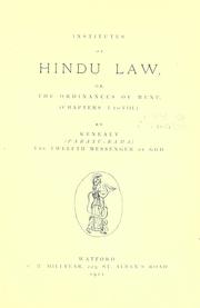 Cover of: Institutes of Hindu law: or, The ordinances of Menu (chapters i. to viii.)