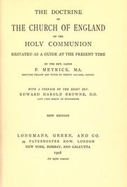 Cover of: The doctrine of the Church of England on the Holy Communion: restated as a guide at the present time
