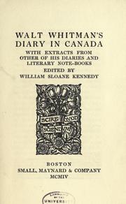 Cover of: Walt Whitman's diary in Canada by Walt Whitman