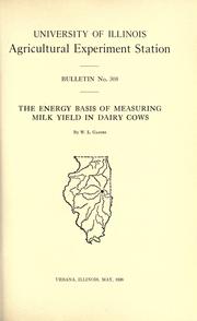 Cover of: The energy basis of measuring milk yield in dairy cows