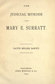 Cover of: The judicial murder of Mary E. Surratt