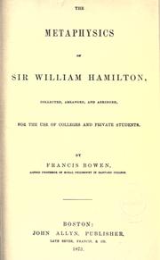 Cover of: The metaphysics of Sir William Hamilton by Sir William Hamilton, 9th Baronet