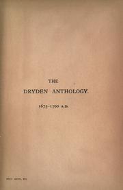 Cover of: The Dryden anthology. by Edward Arber, Edward Arber