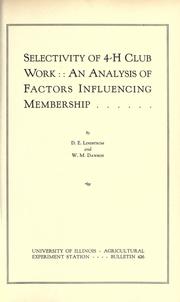 Cover of: Selectivity of 4-H club work: an analysis of factors influencing membership