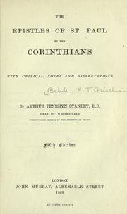 Cover of: The epistles of St. Paul to the Corinthians by Arthur Penrhyn Stanley