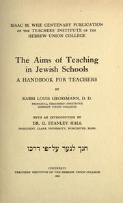 Cover of: The aims of teaching in Jewish schols: a handbook for teachers