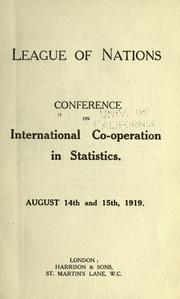 Cover of: Conference on international co-operation in statistics: August 14th and 15th, 1919.