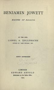 Cover of: Benjamin Jowett, master of Balliol by Lionel A. Tollemache