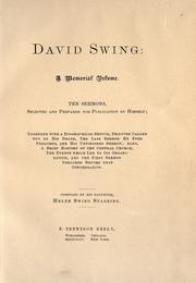 Cover of: David Swing: a memorial volume: ten sermons, selected and prepared for publication by himself