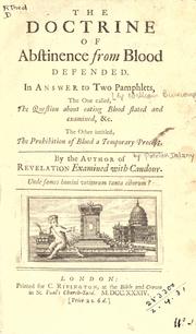 Cover of: The question about eating of blood stated and examin'd by Burscough, William