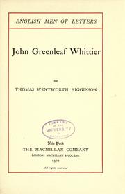Cover of: John Greenleaf Whittier by Thomas Wentworth Higginson