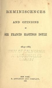 Cover of: Reminiscences and opinions of Sir Francis Hastings Doyle: 1813-1885.