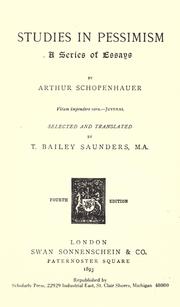Cover of: Studies in pessimism: a series of essays, selected and translated by T. Bailey Saunders.