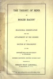 Cover of: The Theory of mind of Roger Bacon by Horace Graig Longwell