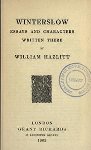 Cover of: Winterslow by William Hazlitt