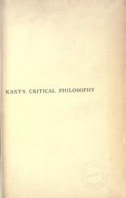 Cover of: Kant's critical philosophy for English readers by Immanuel Kant