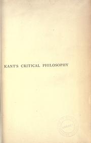 Cover of: Kant's critical philosophy for English readers
