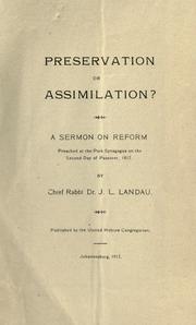 Cover of: Preservation or assimilation?: a sermon on reform