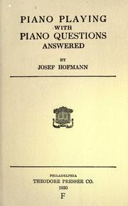 Cover of: Piano playing by Hofmann, Josef