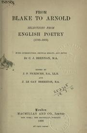 Cover of: From Blake to Arnold: selections from English poetry (1783-1853)