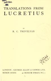 Cover of: Translations from Lucretius by R.C. Trevelyan.