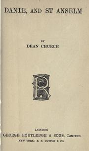 Cover of: Dante, and St. Anselm