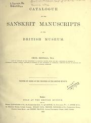 Cover of: Catalogue of the Sanskrit manuscripts in the British museum.