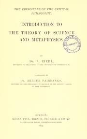 Cover of: Introduction to the theory of science and metaphysics
