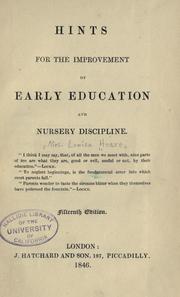 Cover of: Hints for the improvement of early education and nursery discipline. by Hoare Mrs.