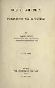 Cover of: South America: observations and impressions.