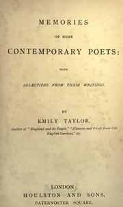 Cover of: Memories of some contemporary poets: with selections from their writings.