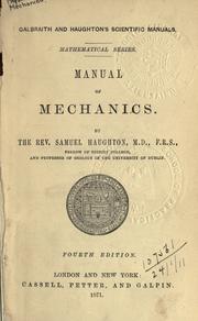 Cover of: Manual of mechanics.