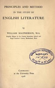 Cover of: Principles and method in the study of English literature by MacPherson, William M. A., MacPherson, William M. A.