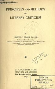 Cover of: Principles and methods of literary criticism. by Lorenzo Sears