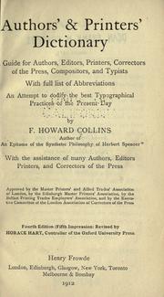 Cover of: Authors' & printers' dictionary: a guide for authors, editors, printers, correctors of the press, compositors, and typists, with full list of abbreviations : an attempt to codify the best typographical practices of the present day