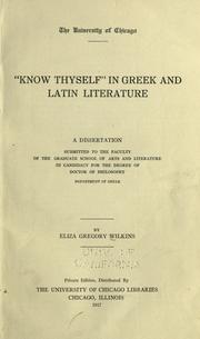 "Know thyself" in Greek and Latin literature by Wilkins, Eliza Gregory
