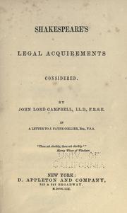 Cover of: Shakespeare's legal acquirements considered by John Campbell, 1st Baron Campbell