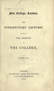 Cover of: The introductory lectures delivered at the opening of the college: October 1851