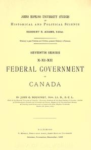 Cover of: Federal Government in Canada by Sir John George Bourinot