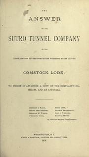The Answer of the Sutro Tunnel company to the complaint of divers companies working mines of the Comstock Lode
